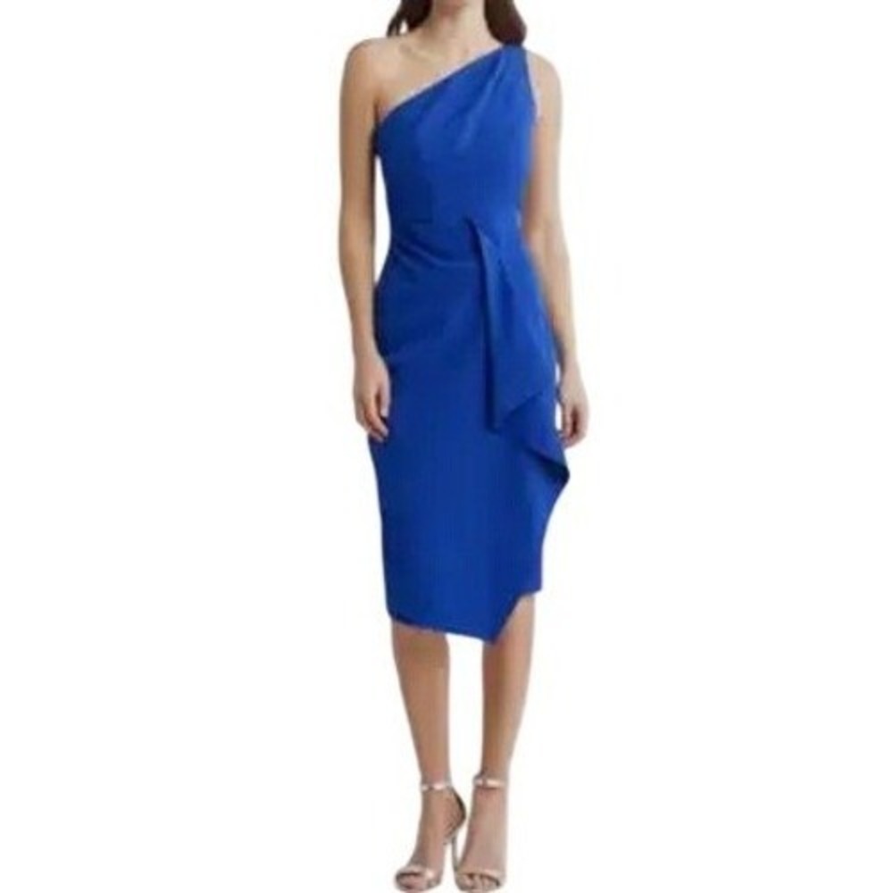 Betsy & Adam | Royal Blue One Shoulder Ruffle Cocktail Dress | Size 2 NWT